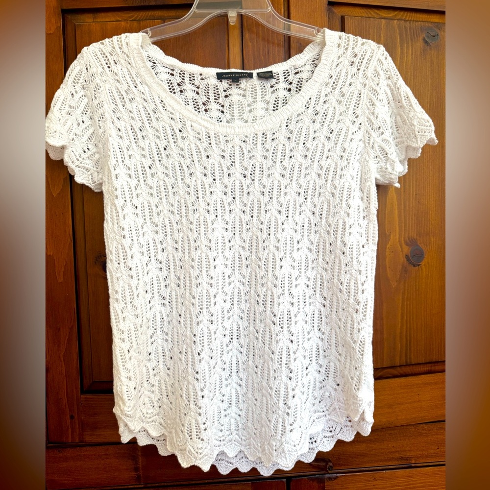 Jeanne Pierre Large White, 100% cotton lace, short sleeve T-shirt. NWT